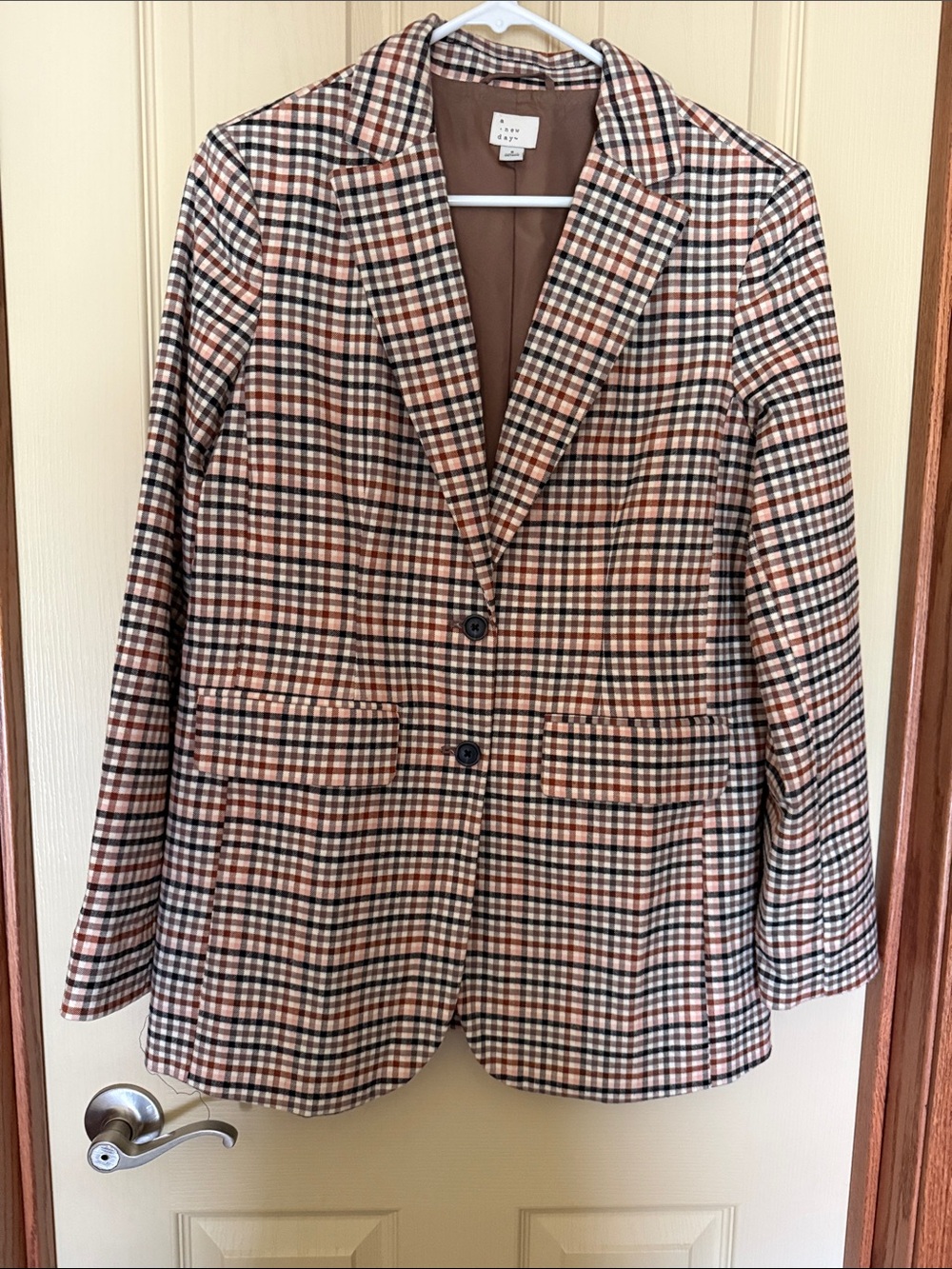 a new day Plaid Two-Button Blazer in Brown, Black and Cream
